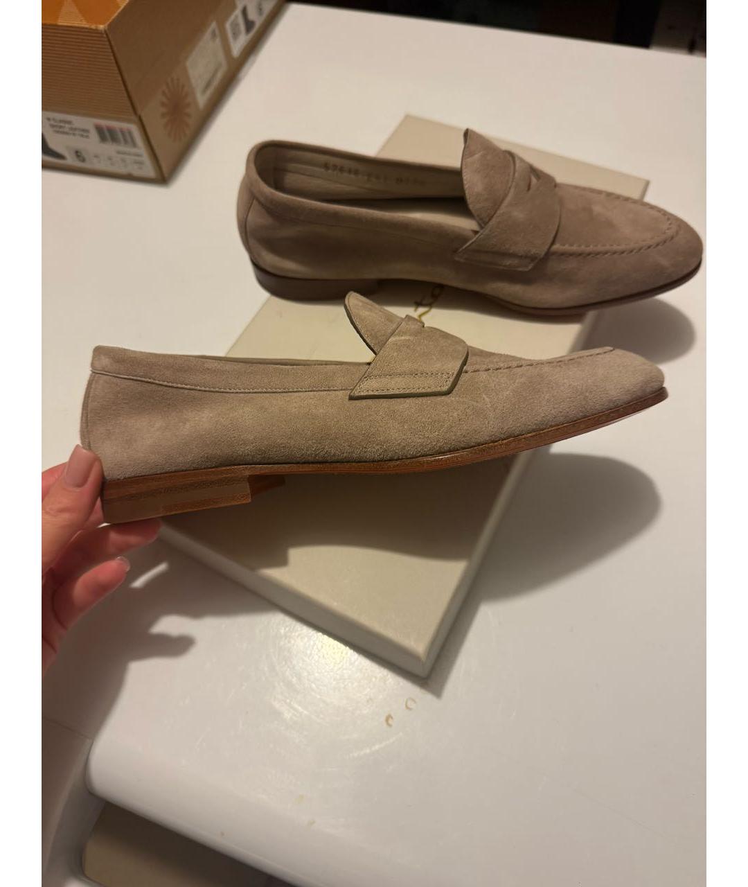 SANTONI Бежевые замшевые лоферы, фото 7
