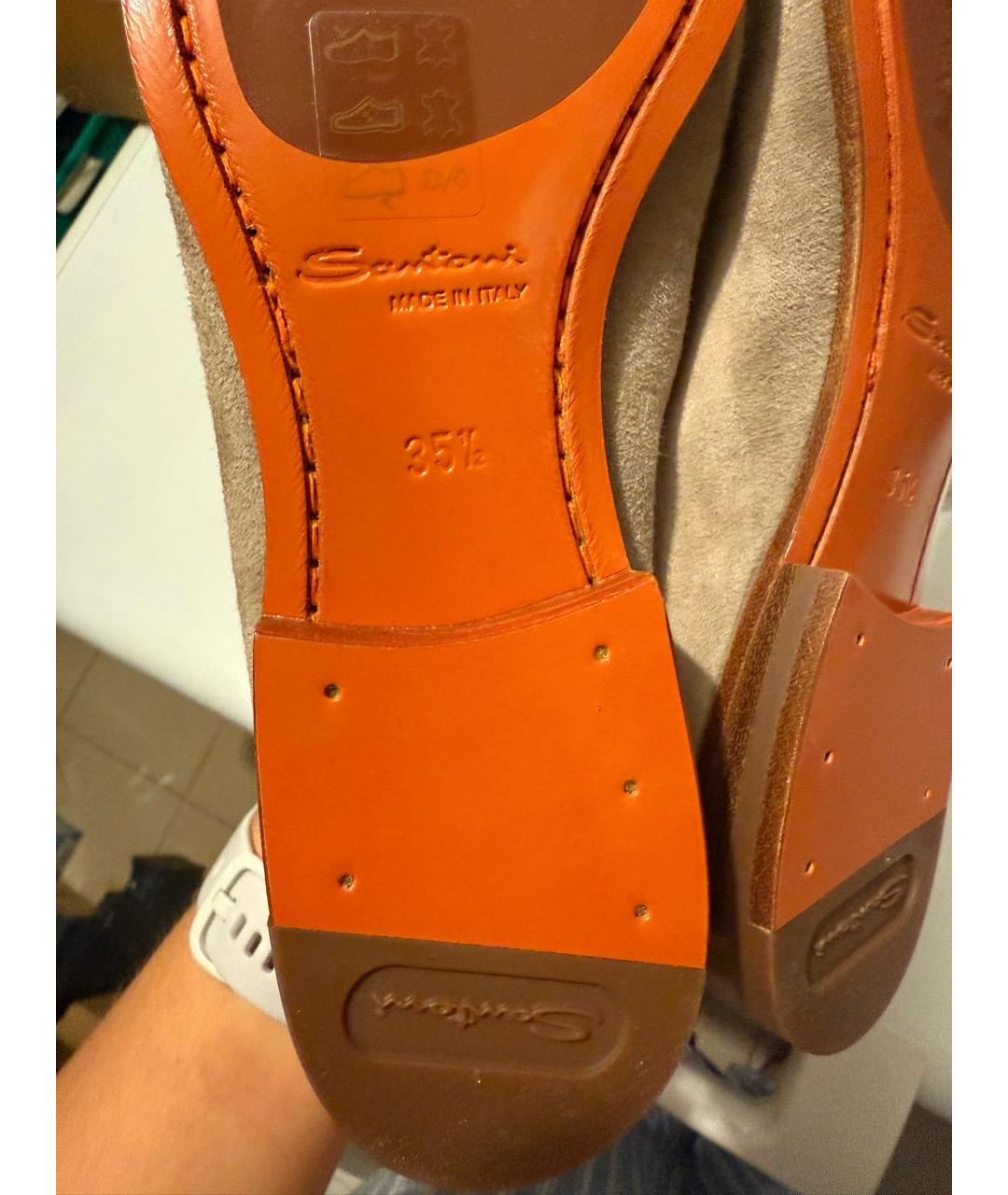 SANTONI Бежевые замшевые лоферы, фото 6