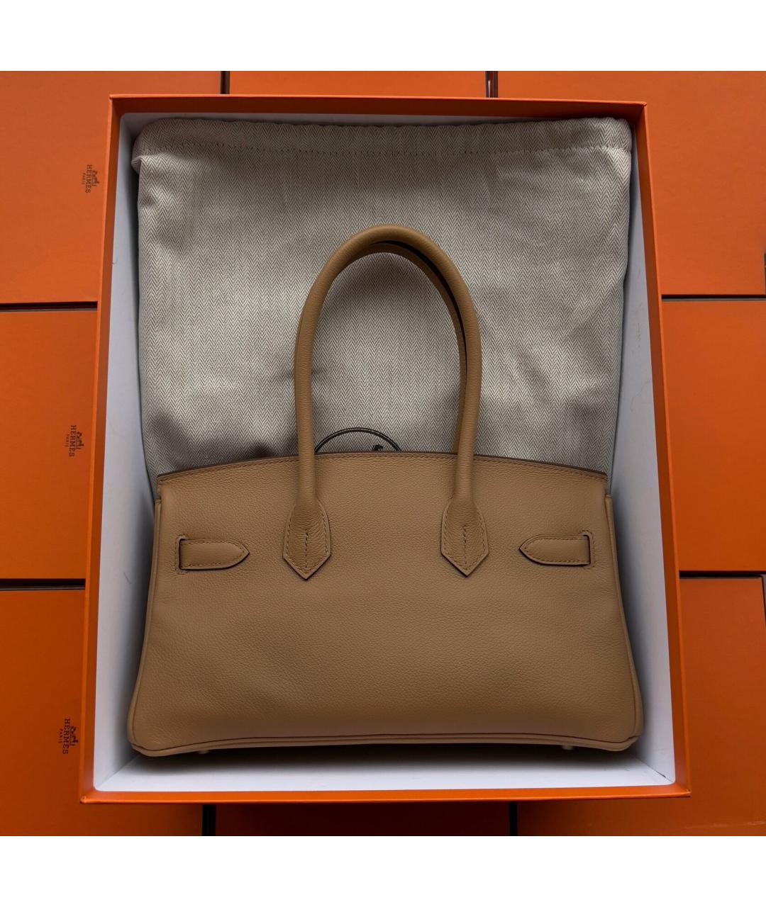 HERMES Коричневая кожаная сумка с короткими ручками, фото 3
