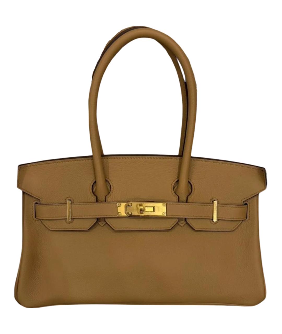 HERMES Коричневая кожаная сумка с короткими ручками, фото 6
