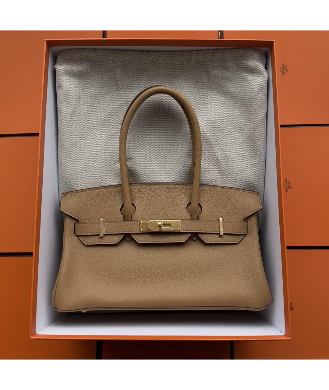 HERMES Коричневая кожаная сумка с короткими ручками, фото 2