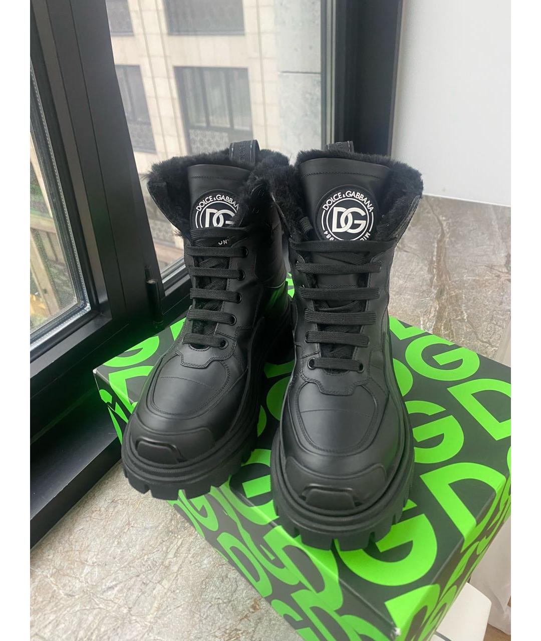 DOLCE&GABBANA Черные кожаные ботинки, фото 2