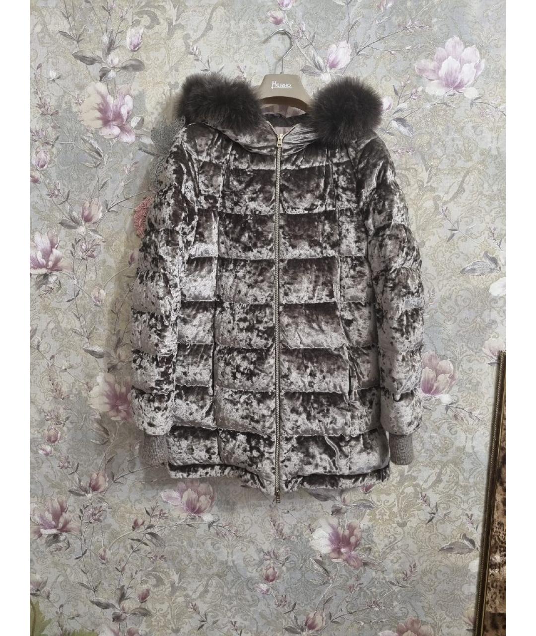 HERNO Серый бархатный пуховик, фото 5