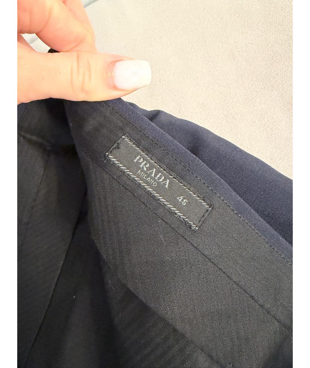 PRADA Темно-синие шерстяные классические брюки, фото 4