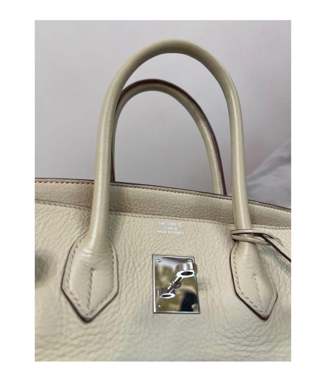 HERMES Бежевая кожаная сумка с короткими ручками, фото 6