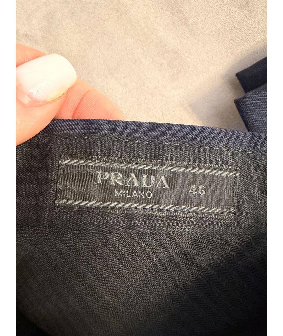 PRADA Темно-синие шерстяные брюки чинос, фото 4