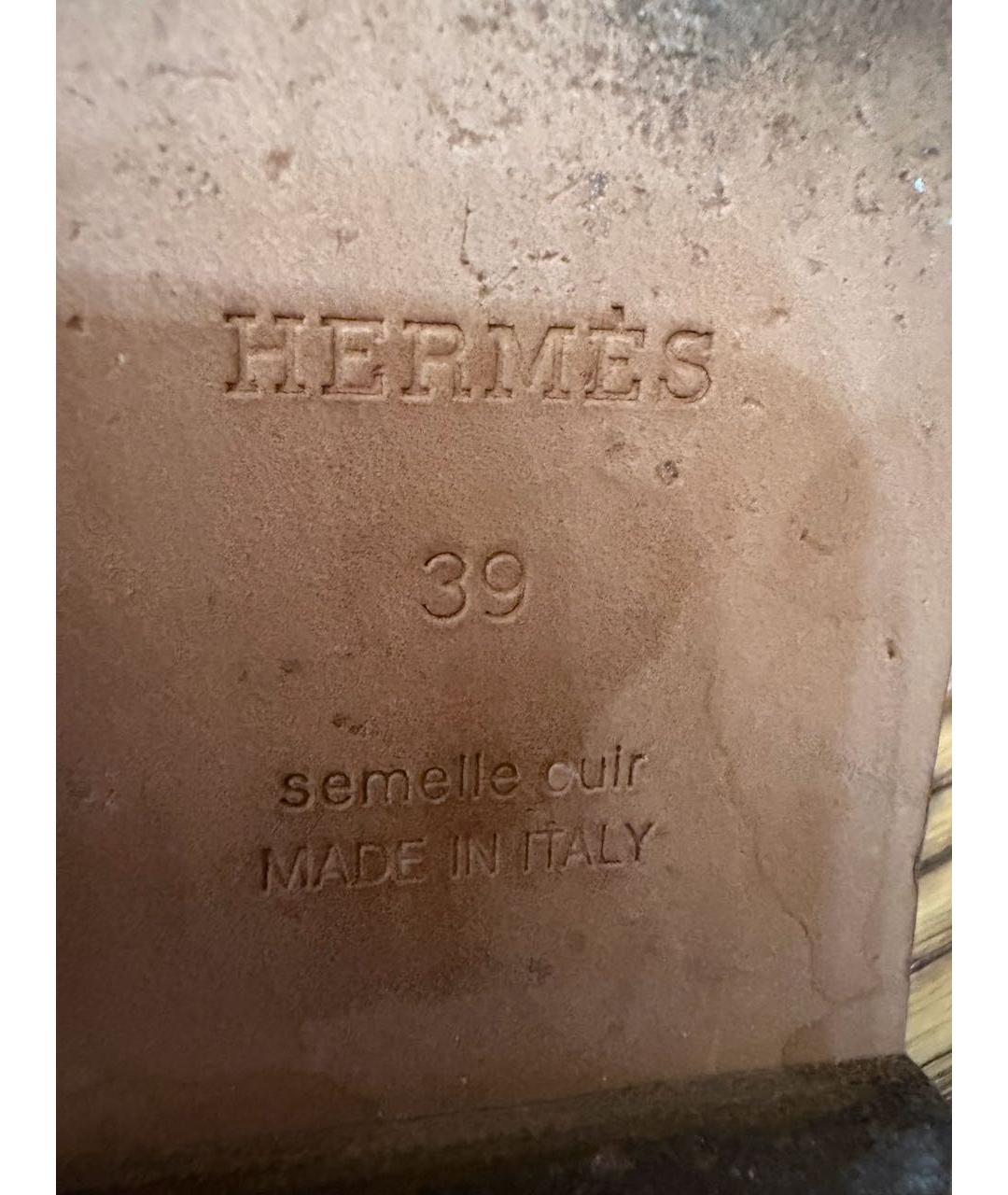 HERMES Серые кожаные шлепанцы, фото 4
