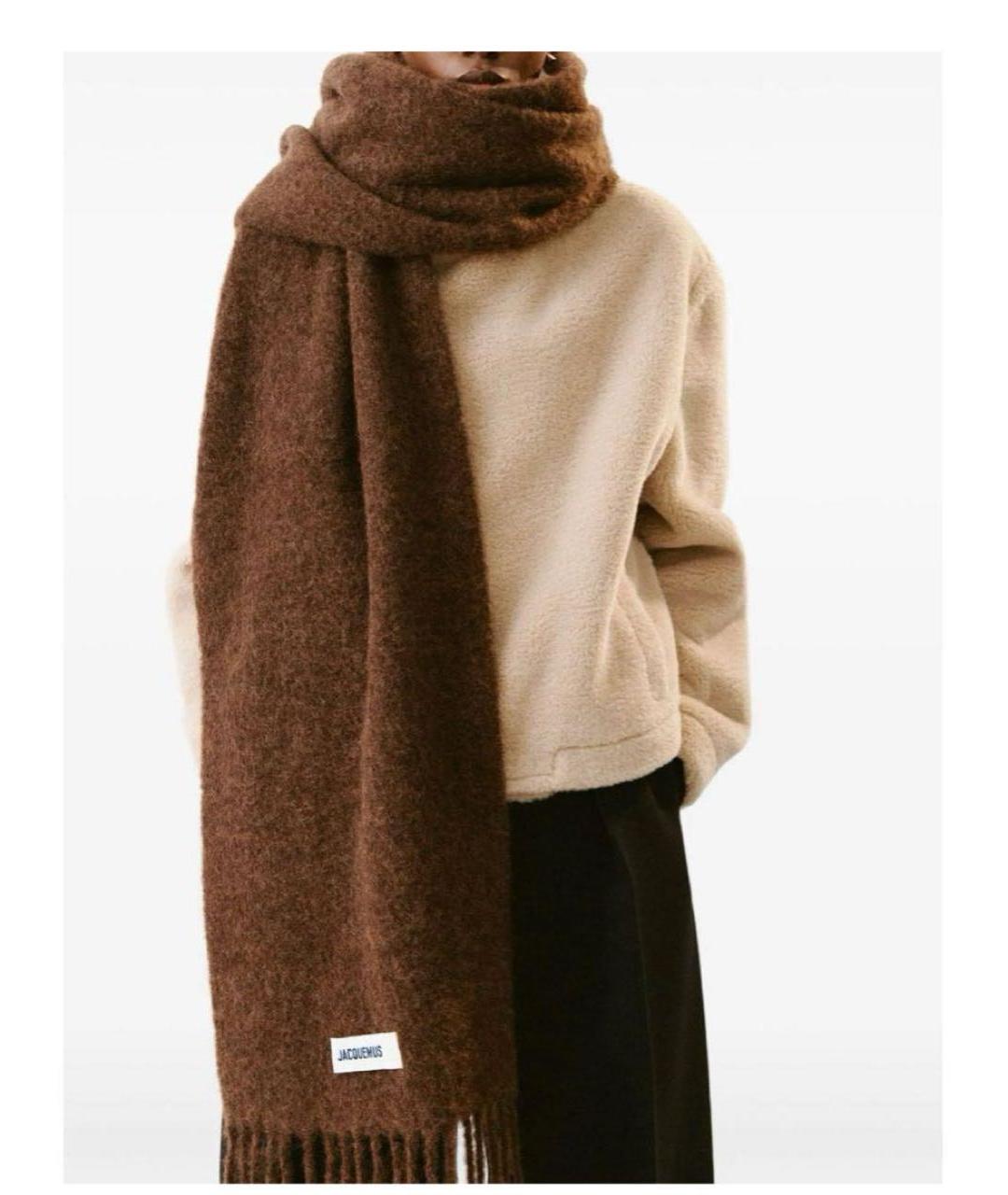 JACQUEMUS Коричневый шерстяной шарф, фото 4