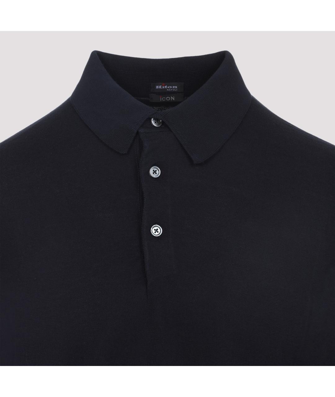 KITON Темно-синее хлопковое поло с длинным рукавом, фото 4