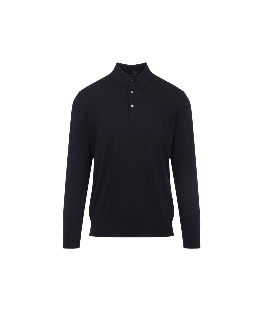 KITON Темно-синее хлопковое поло с длинным рукавом, фото 1