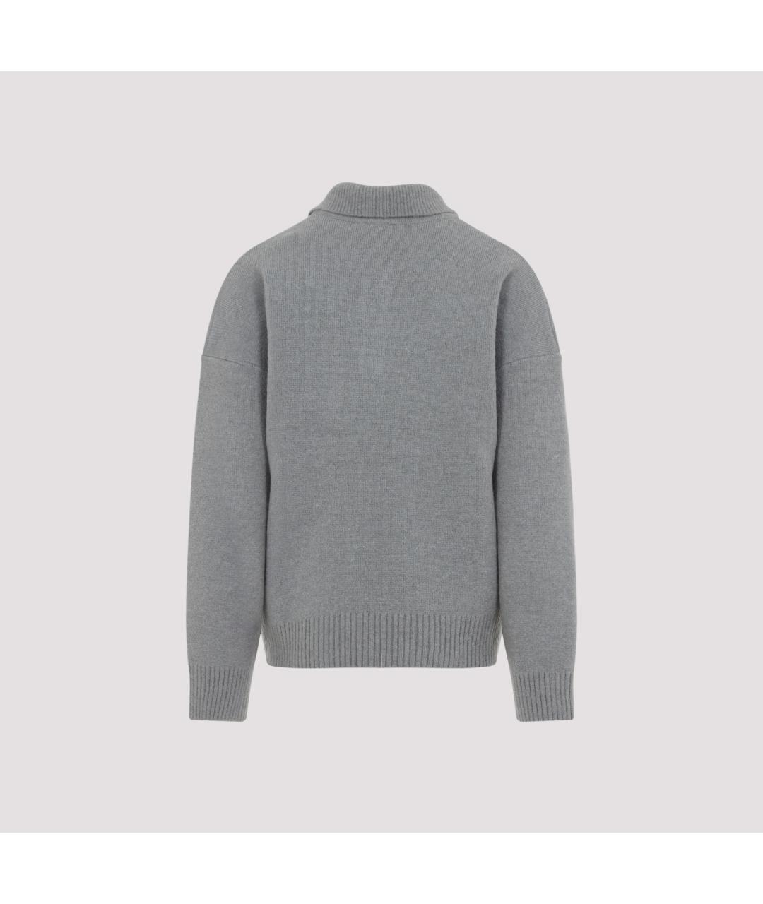 Ami Paris Серое хлопко-шерстяное поло с длинным рукавом, фото 3