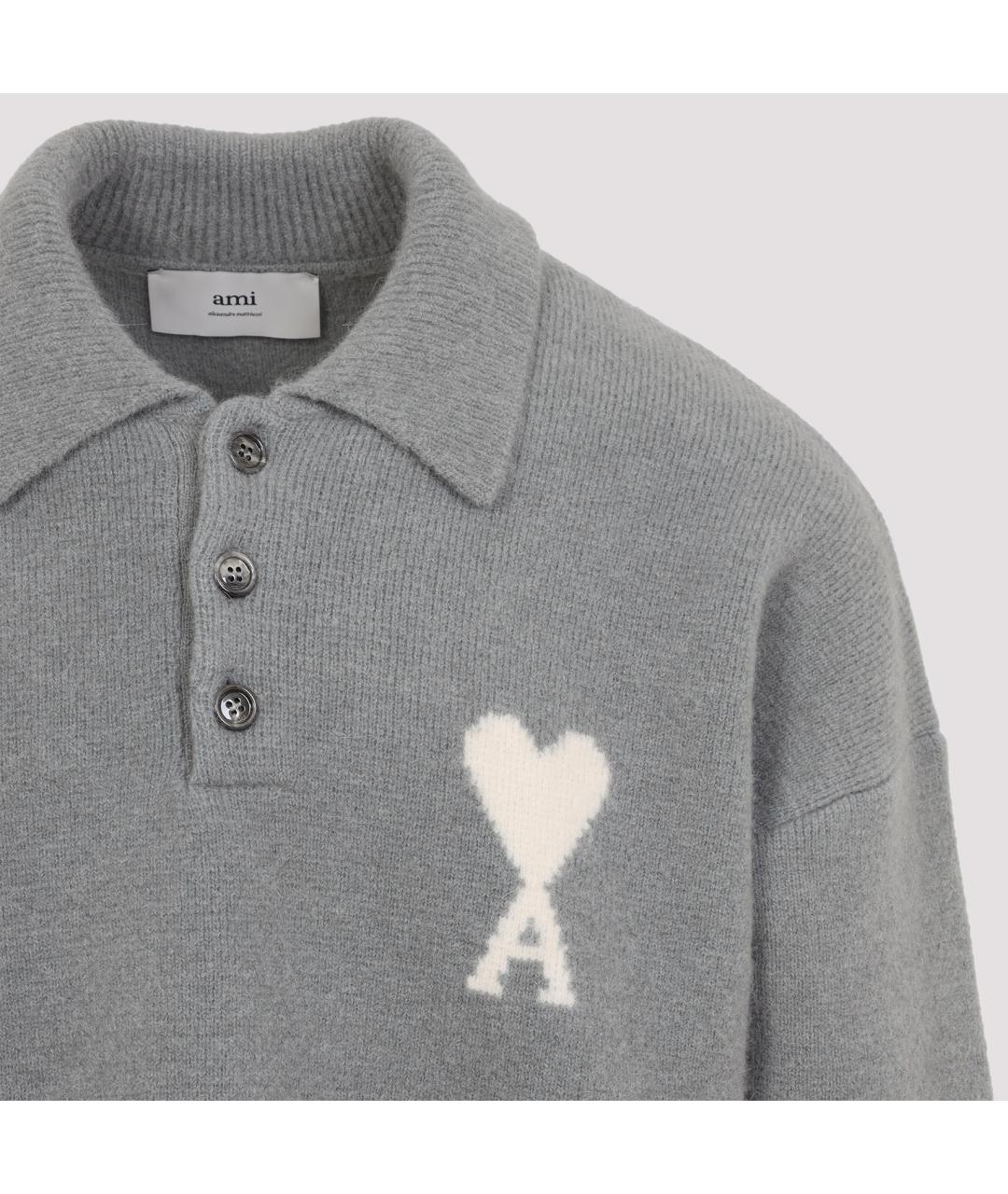 Ami Paris Серое хлопко-шерстяное поло с длинным рукавом, фото 4