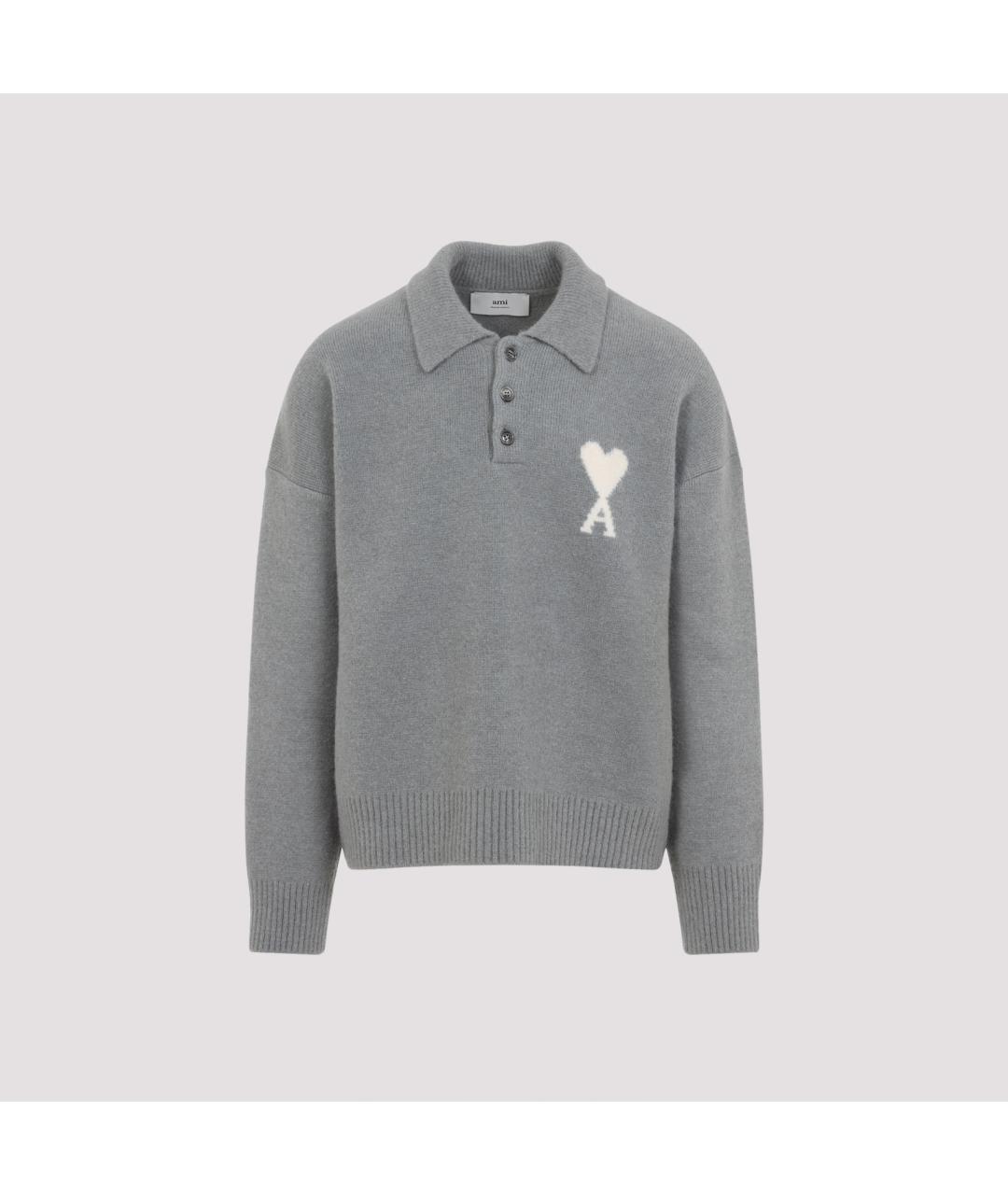 Ami Paris Серое хлопко-шерстяное поло с длинным рукавом, фото 2
