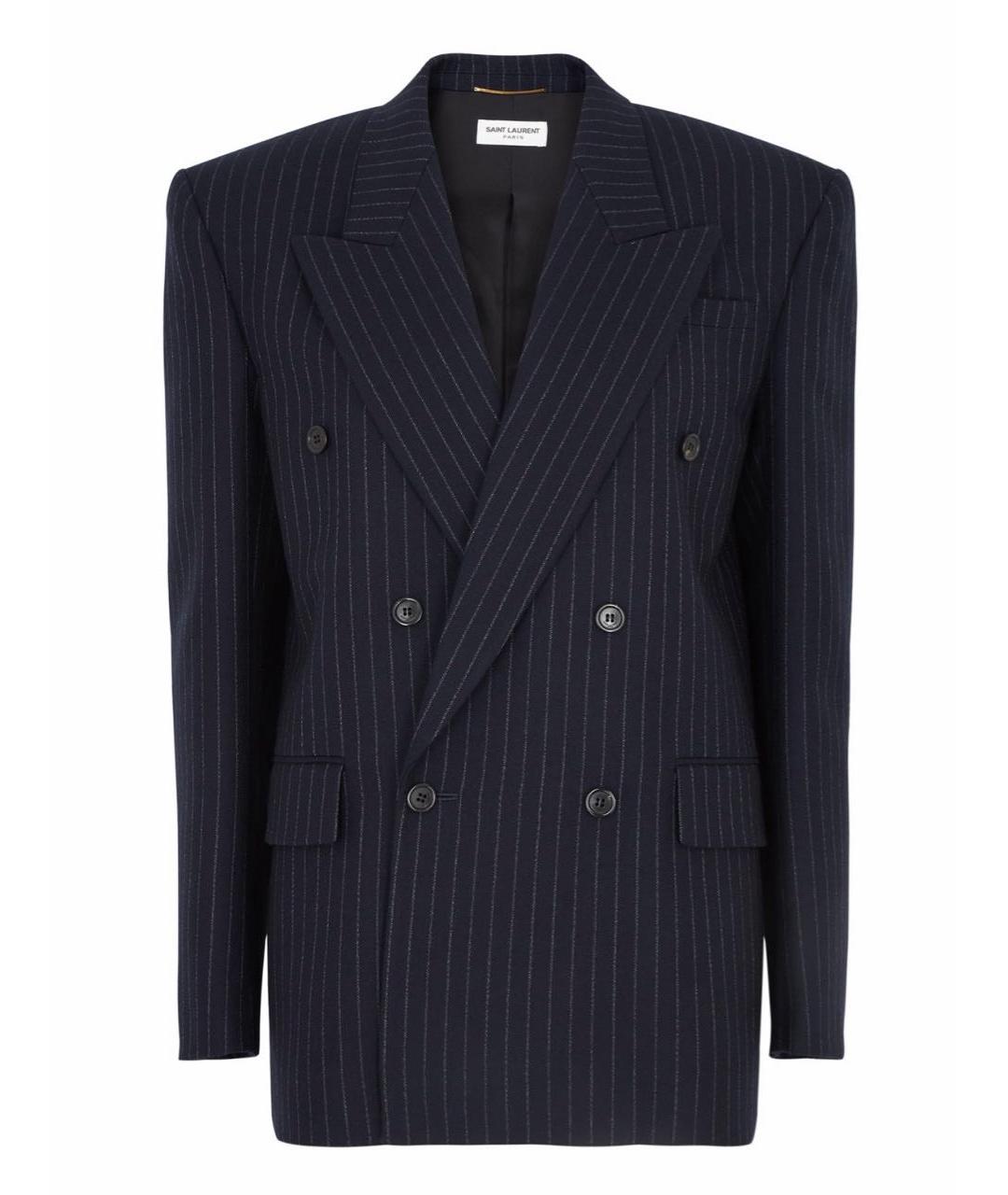 SAINT LAURENT Темно-синий шерстяной жакет/пиджак, фото 1
