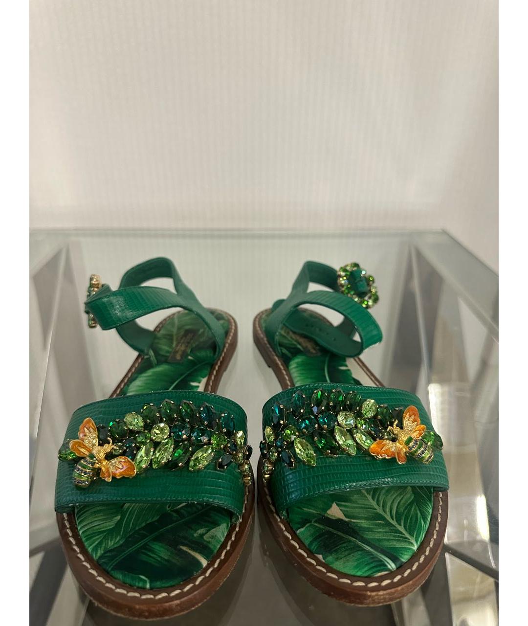DOLCE&GABBANA Зеленые кожаные босоножки, фото 2