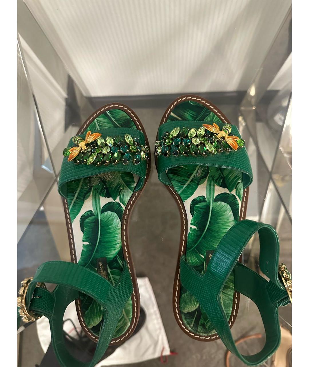 DOLCE&GABBANA Зеленые кожаные босоножки, фото 4