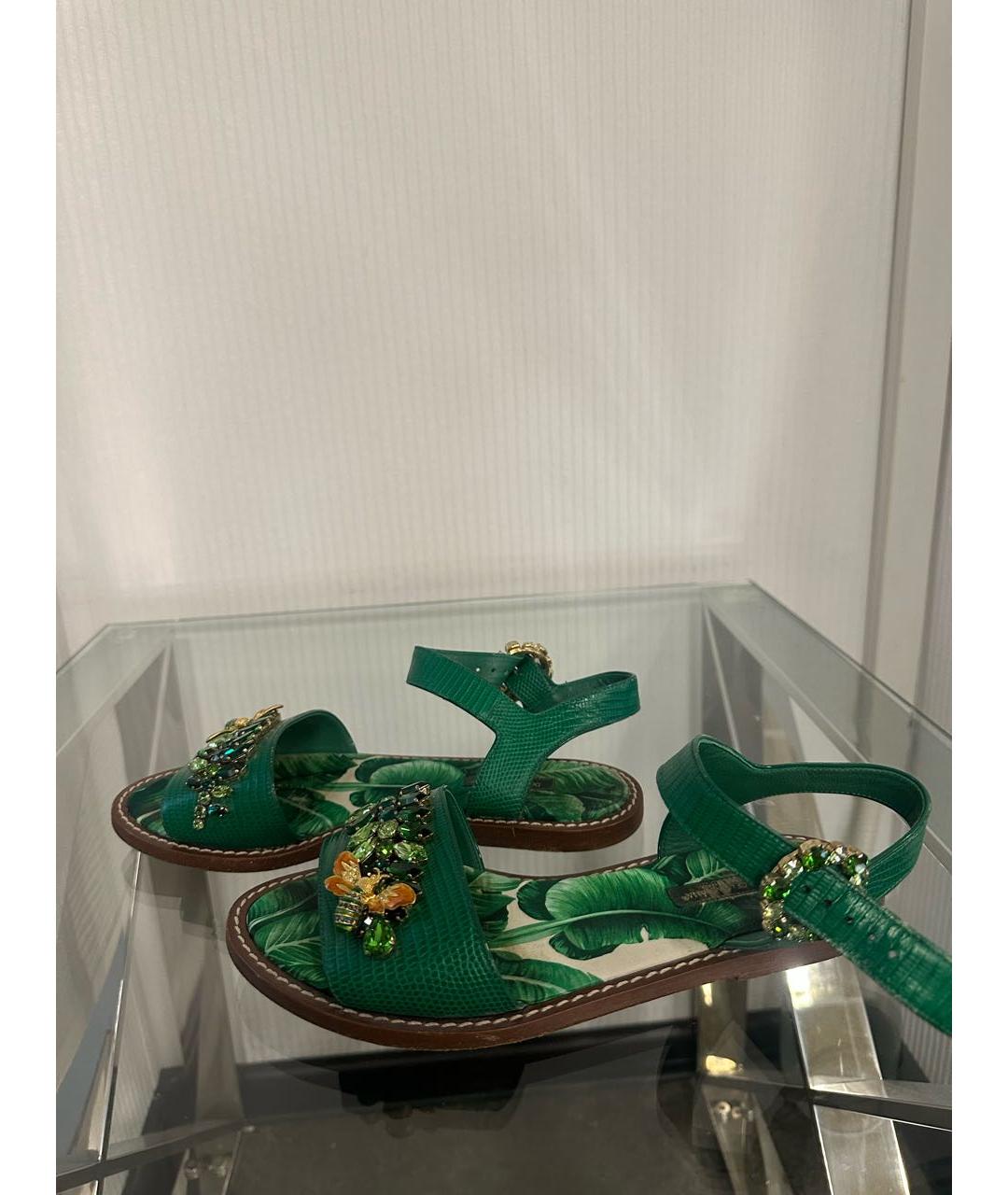 DOLCE&GABBANA Зеленые кожаные босоножки, фото 3