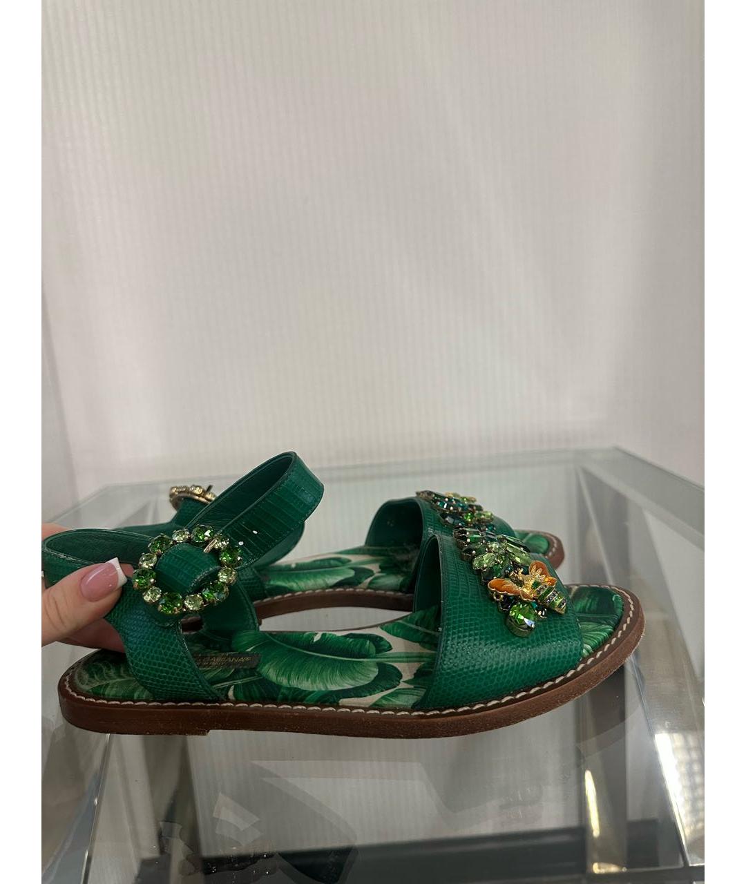 DOLCE&GABBANA Зеленые кожаные босоножки, фото 5