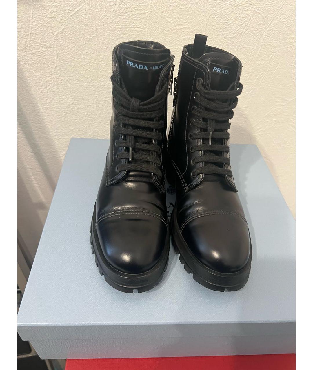 PRADA Черные кожаные ботинки, фото 2