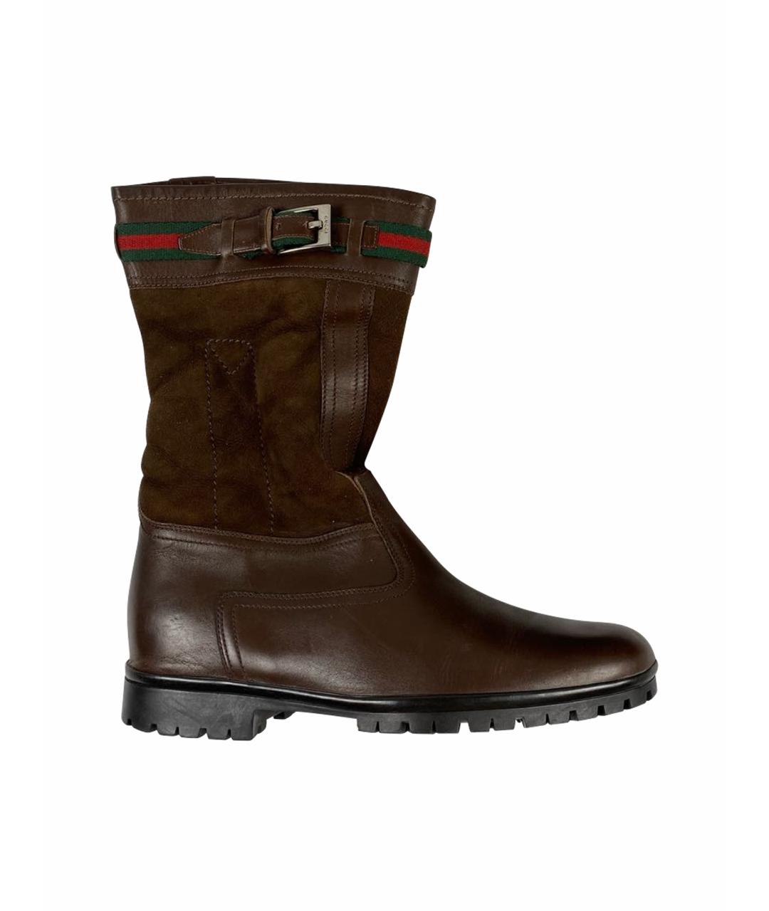 GUCCI Коричневые кожаные высокие ботинки, фото 1