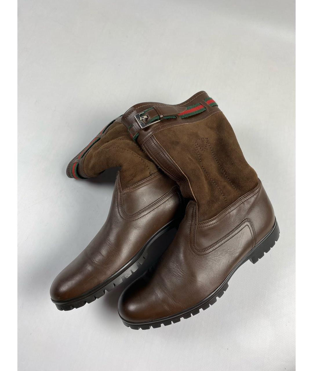 GUCCI Коричневые кожаные высокие ботинки, фото 3