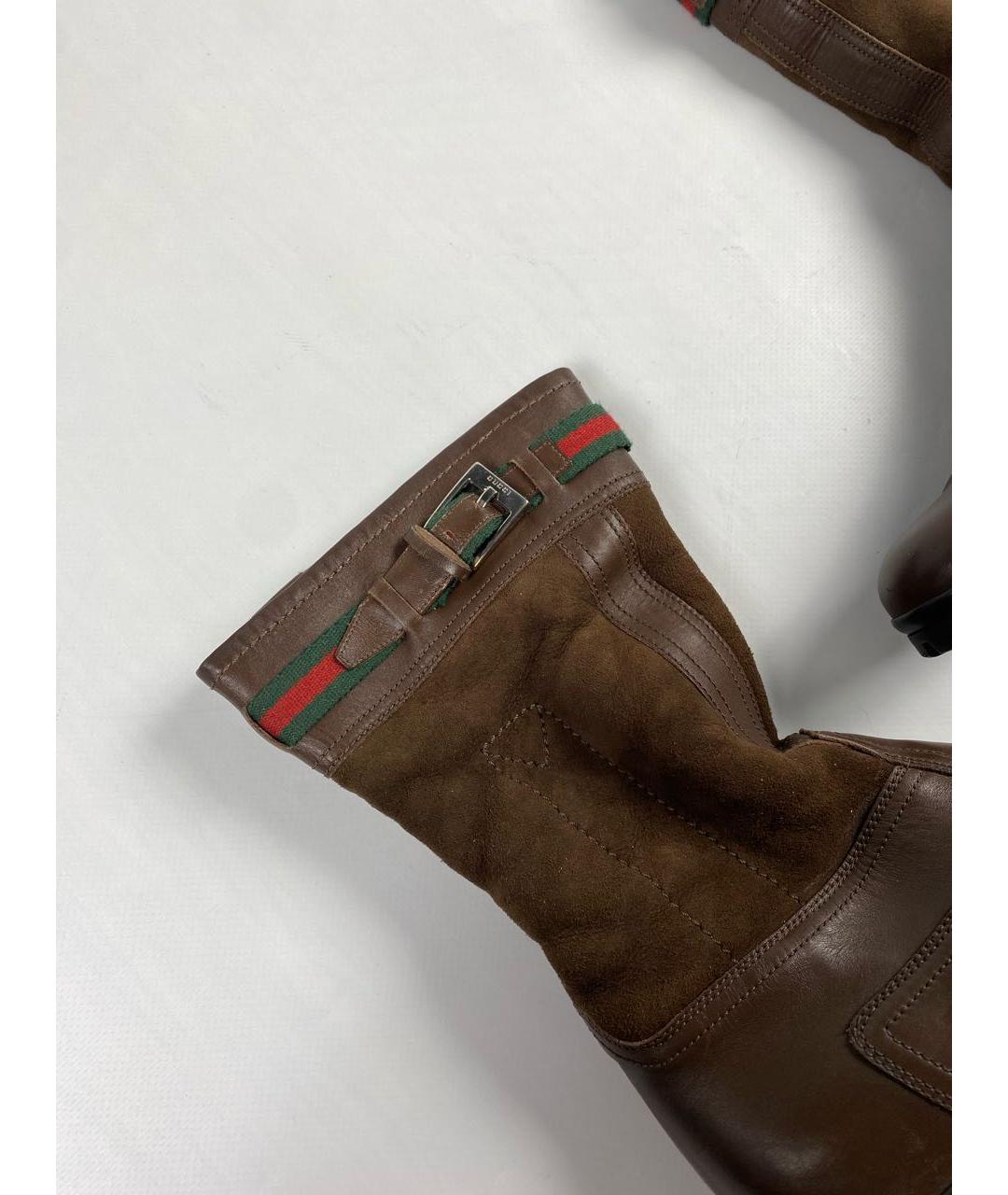 GUCCI Коричневые кожаные высокие ботинки, фото 5