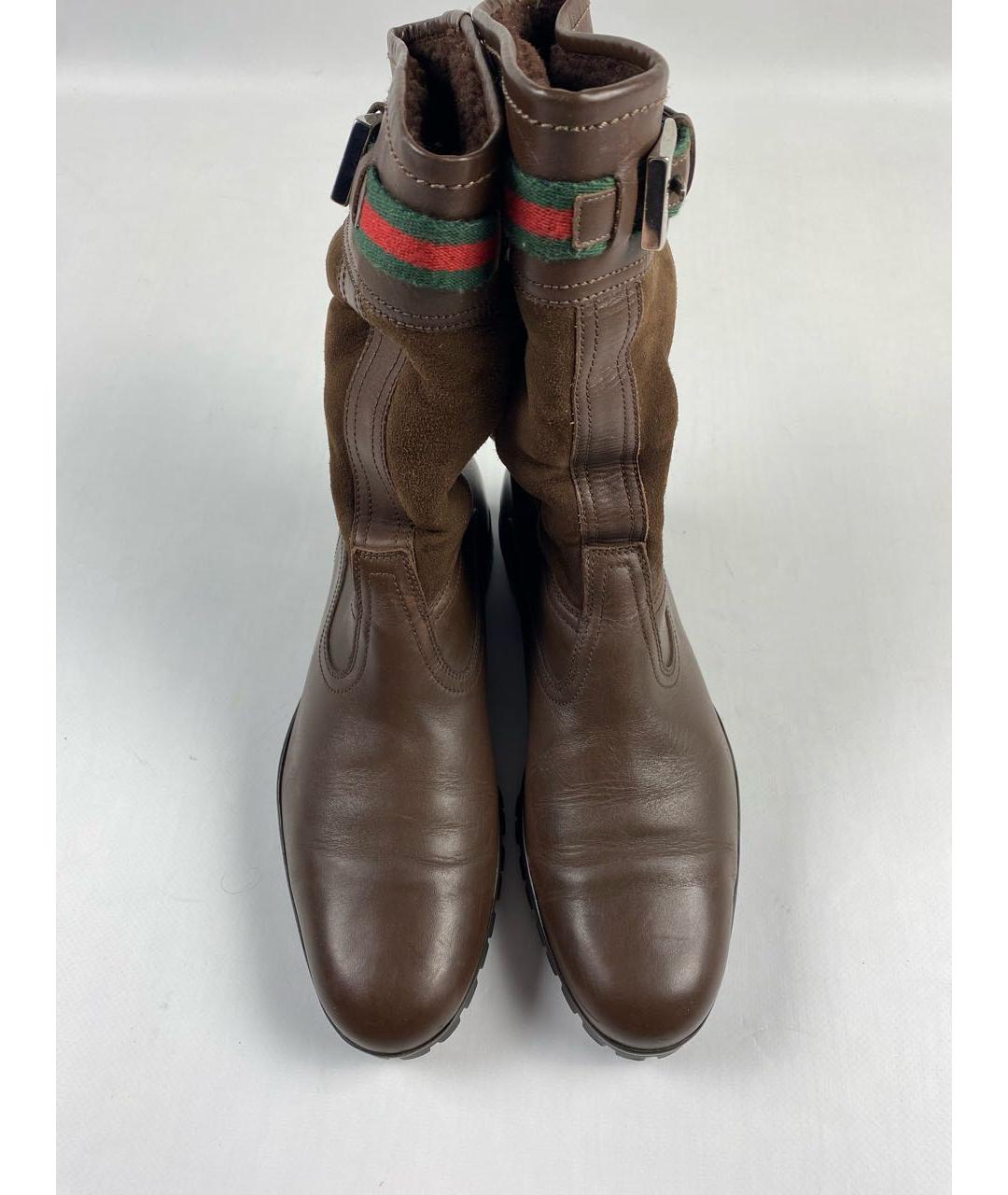 GUCCI Коричневые кожаные высокие ботинки, фото 2