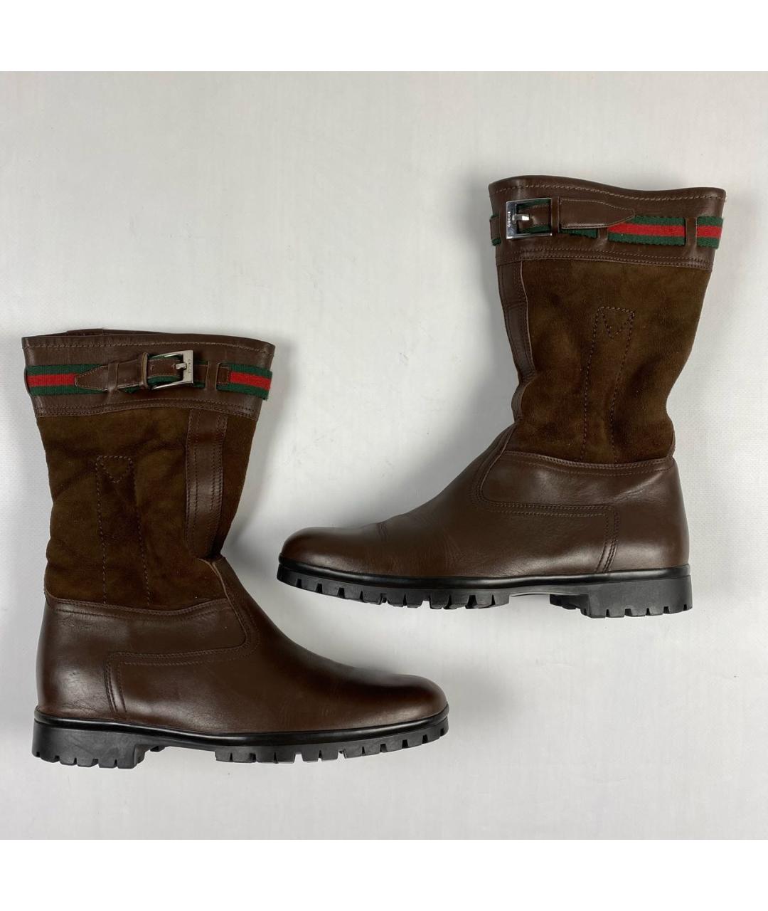 GUCCI Коричневые кожаные высокие ботинки, фото 7