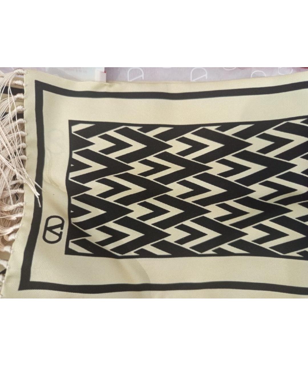 VALENTINO Бежевый шелковый платок, фото 2