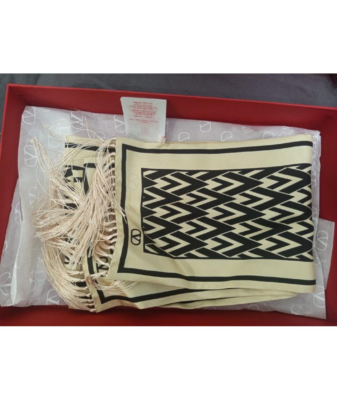 VALENTINO Бежевый шелковый платок, фото 5