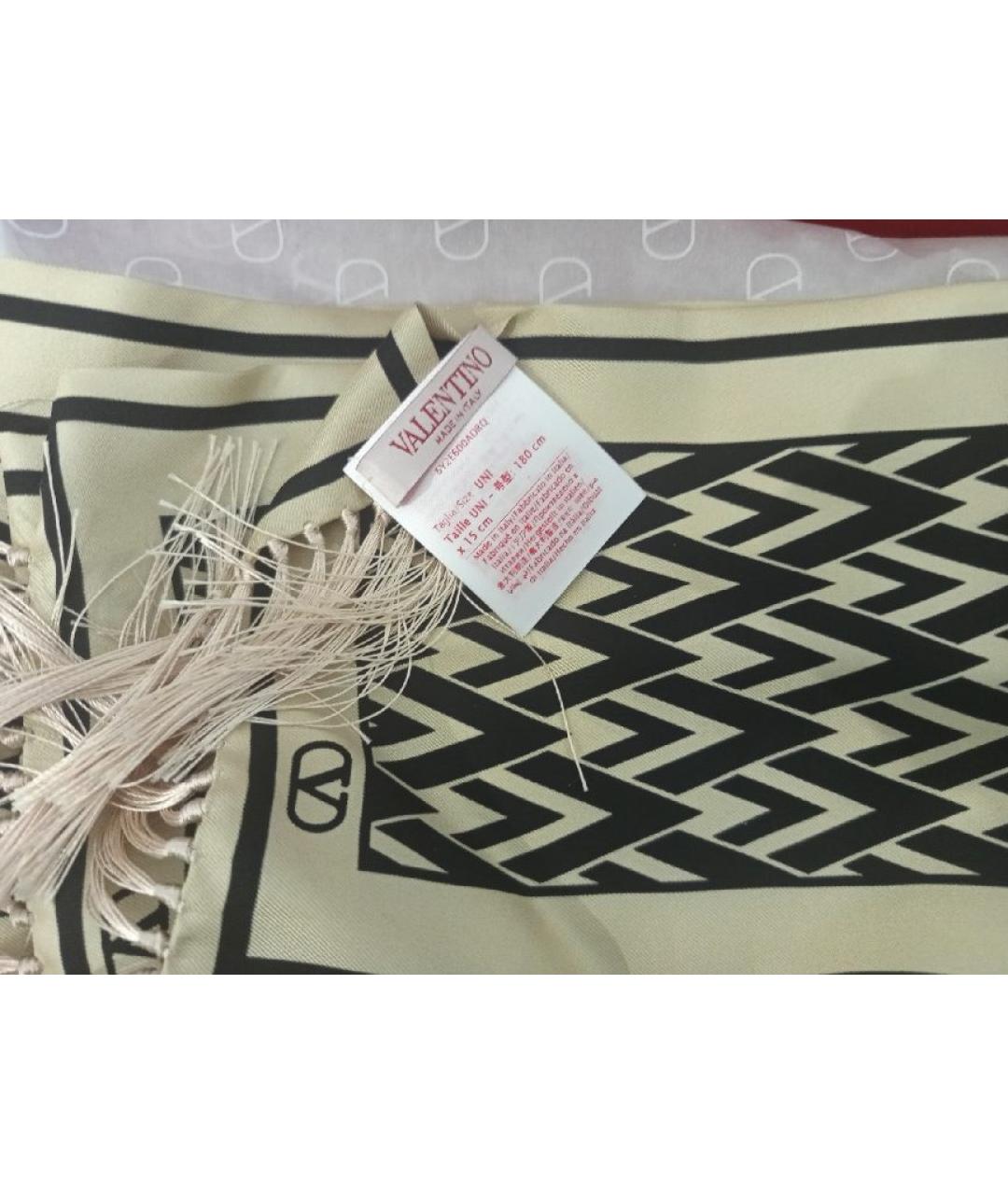 VALENTINO Бежевый шелковый платок, фото 3