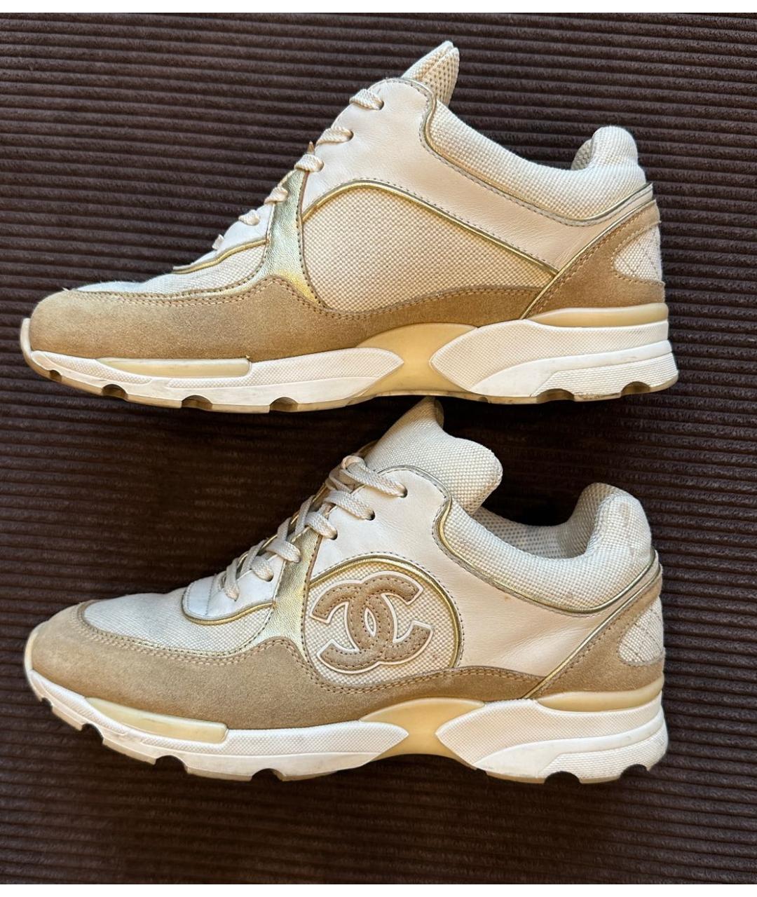 CHANEL Бежевые кожаные кроссовки, фото 8