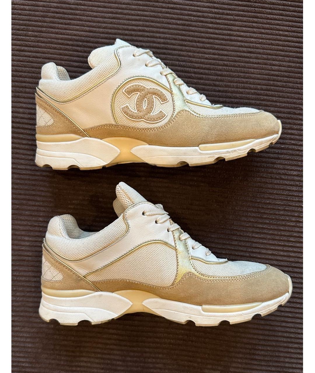 CHANEL Бежевые кожаные кроссовки, фото 5