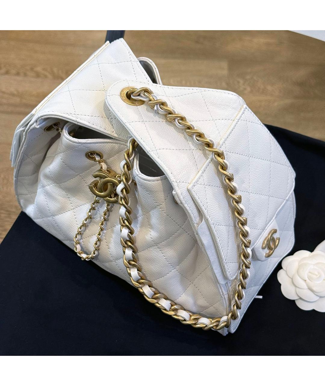 CHANEL Белая кожаная сумка тоут, фото 5