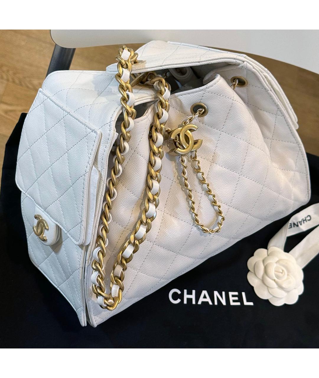 CHANEL Белая кожаная сумка тоут, фото 6