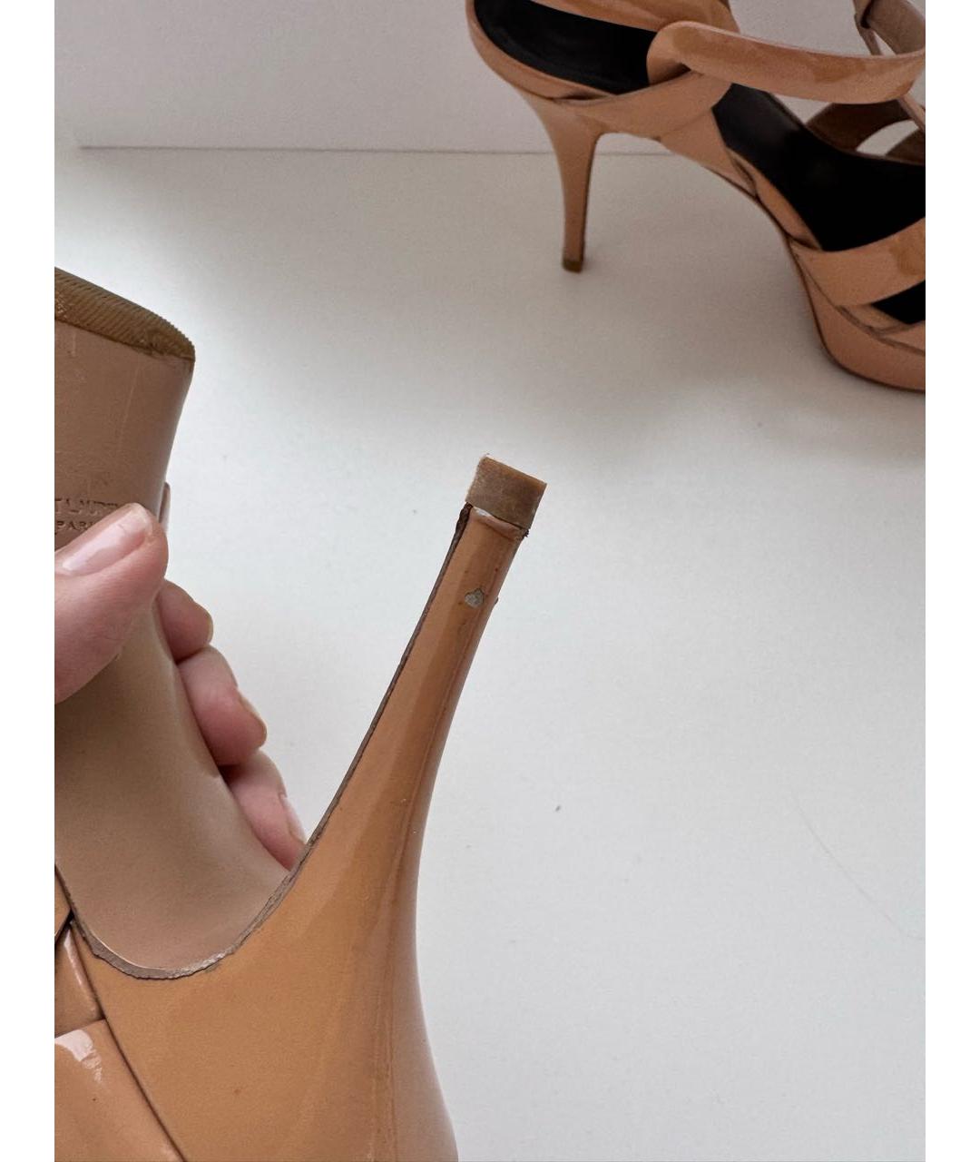 SAINT LAURENT Бежевые туфли из лакированной кожи, фото 7