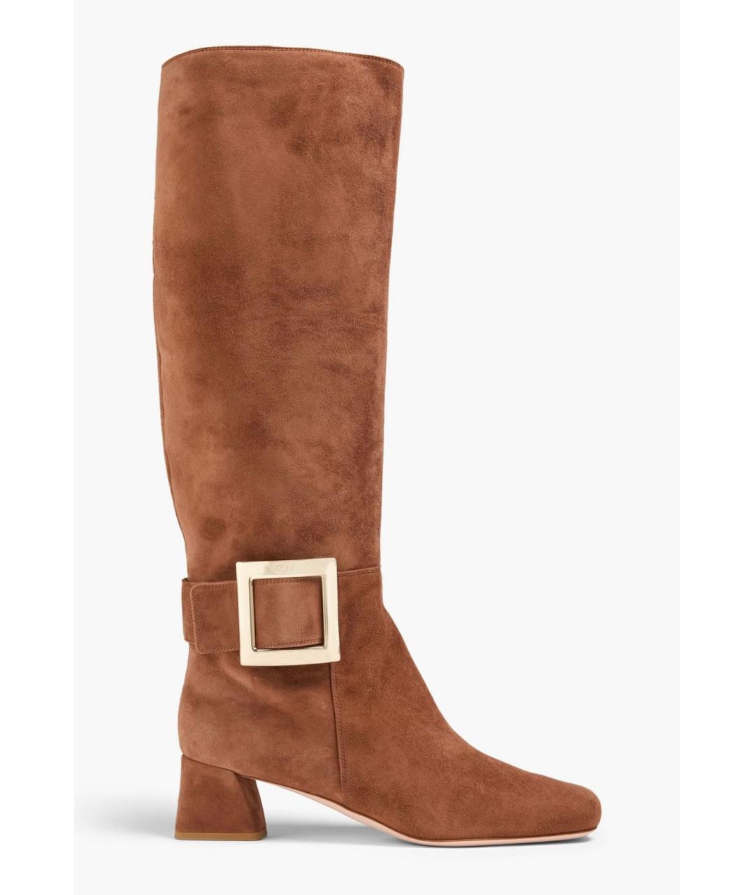 ROGER VIVIER Коричневые замшевые сапоги, фото 5