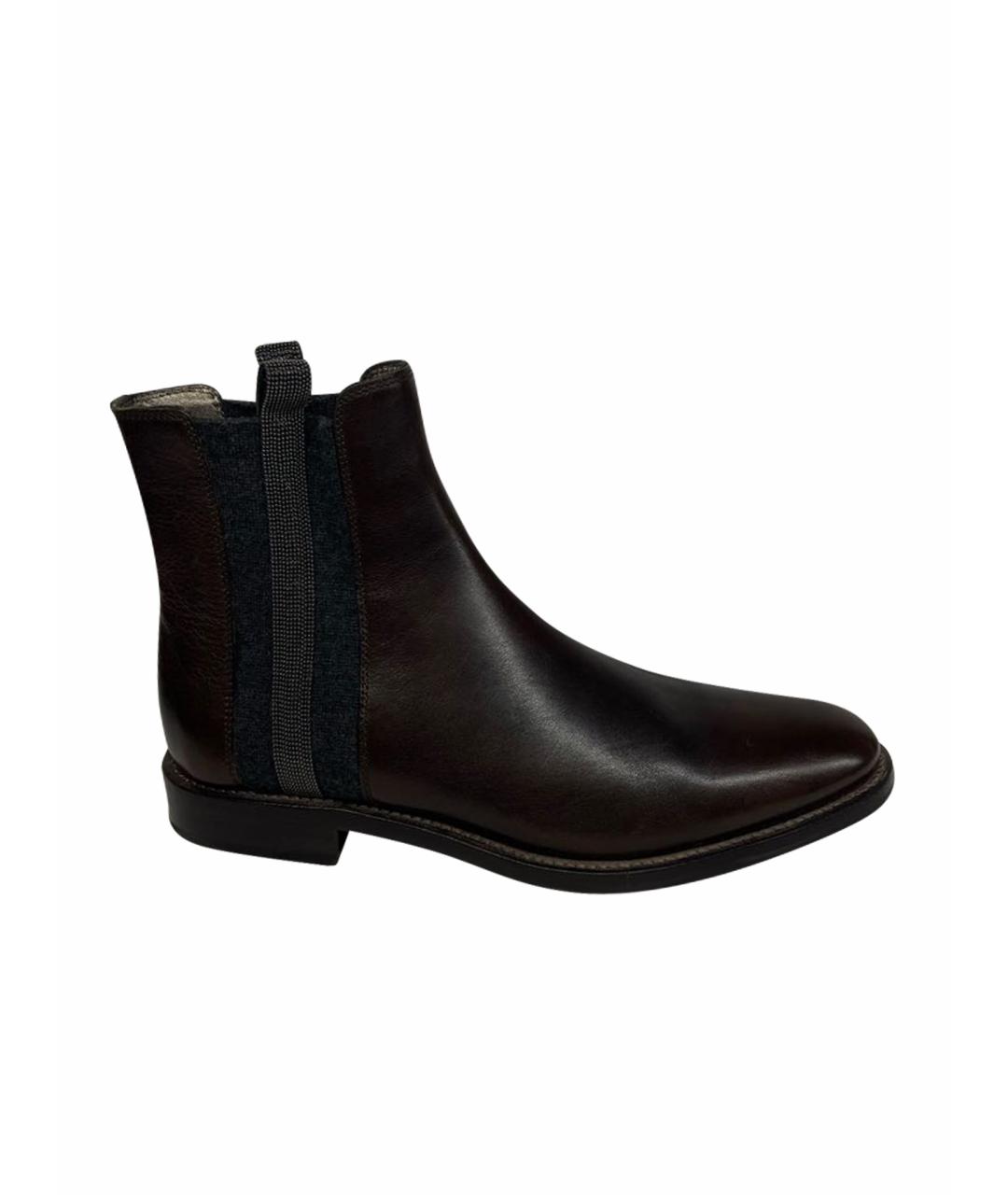 BRUNELLO CUCINELLI Коричневые кожаные полусапоги, фото 1