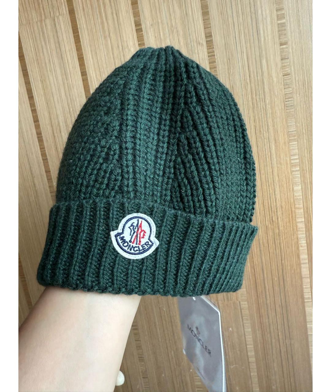MONCLER Зеленая шерстяная шапка, фото 6
