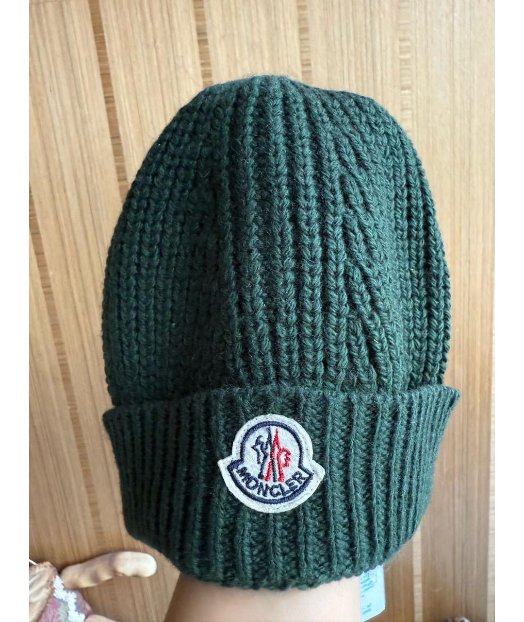 MONCLER Зеленая шерстяная шапка, фото 7