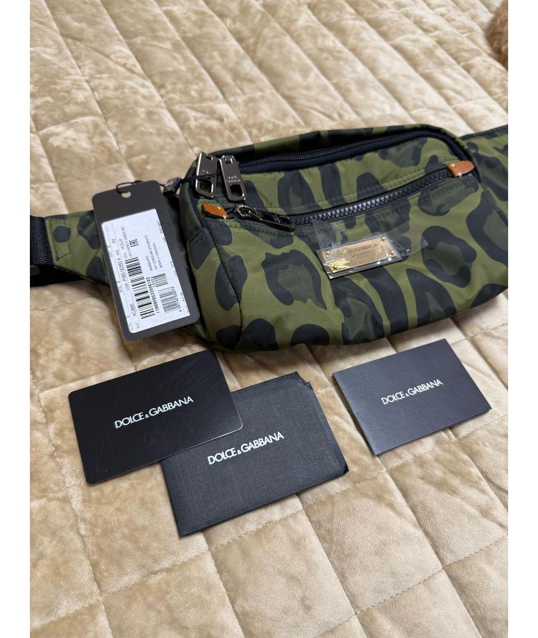 DOLCE&GABBANA Хаки тканевая поясная сумка, фото 4