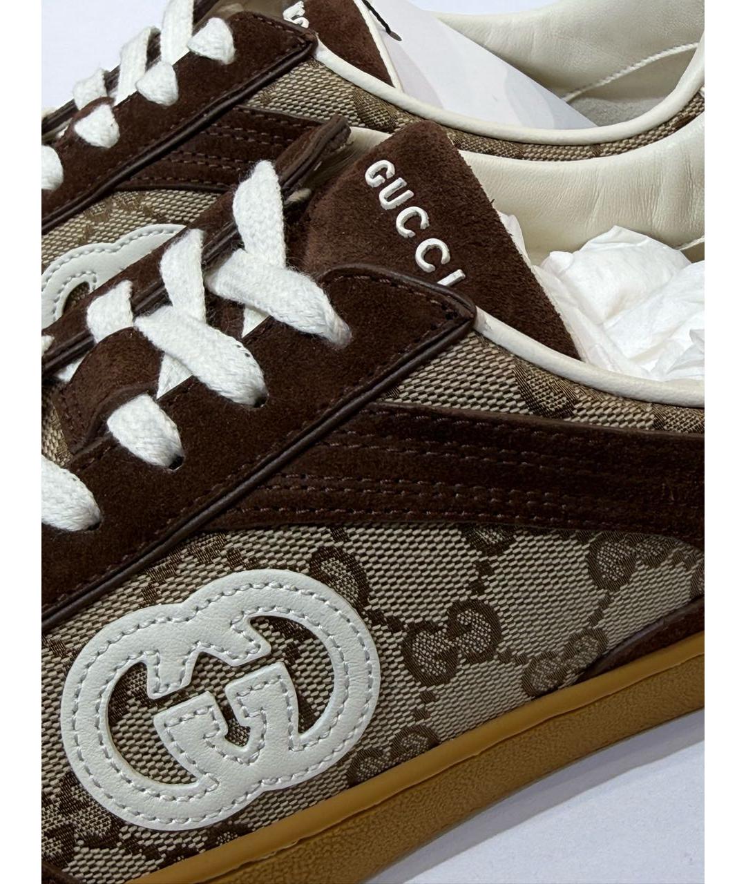 GUCCI Коричневые текстильные низкие кроссовки / кеды, фото 6