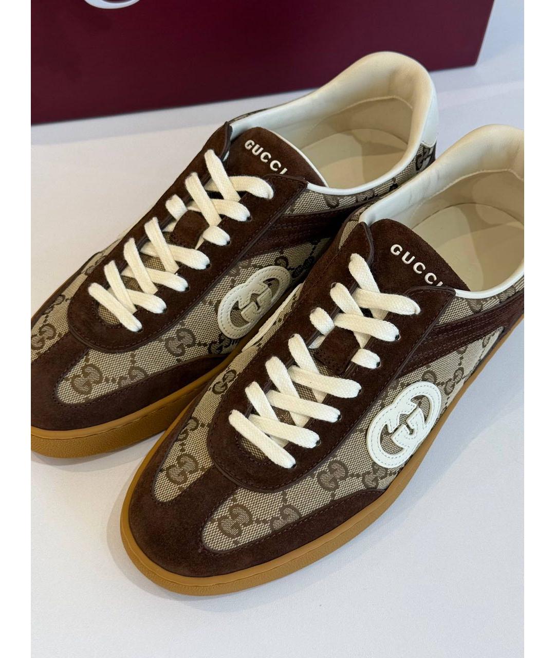 GUCCI Коричневые текстильные низкие кроссовки / кеды, фото 2