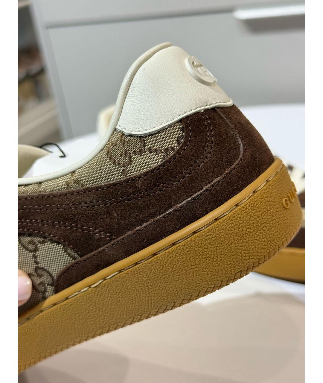 GUCCI Коричневые текстильные низкие кроссовки / кеды, фото 7