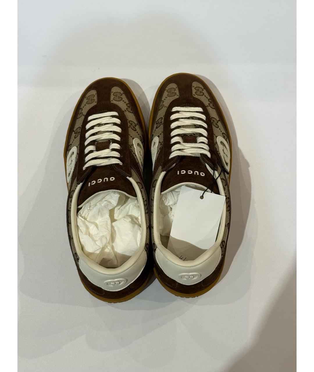 GUCCI Коричневые текстильные низкие кроссовки / кеды, фото 4