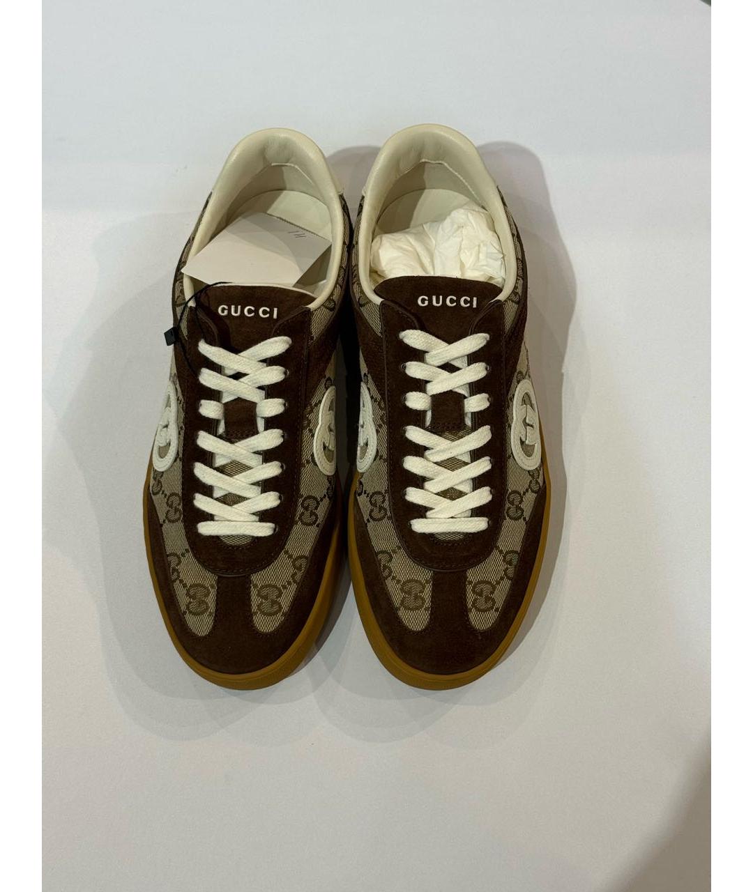 GUCCI Коричневые текстильные низкие кроссовки / кеды, фото 3