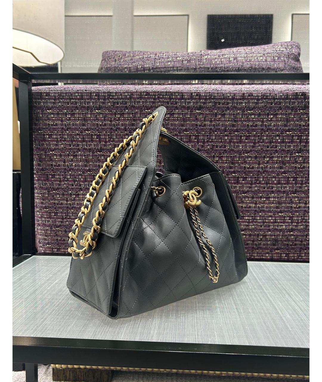 CHANEL Серая кожаная сумка тоут, фото 5