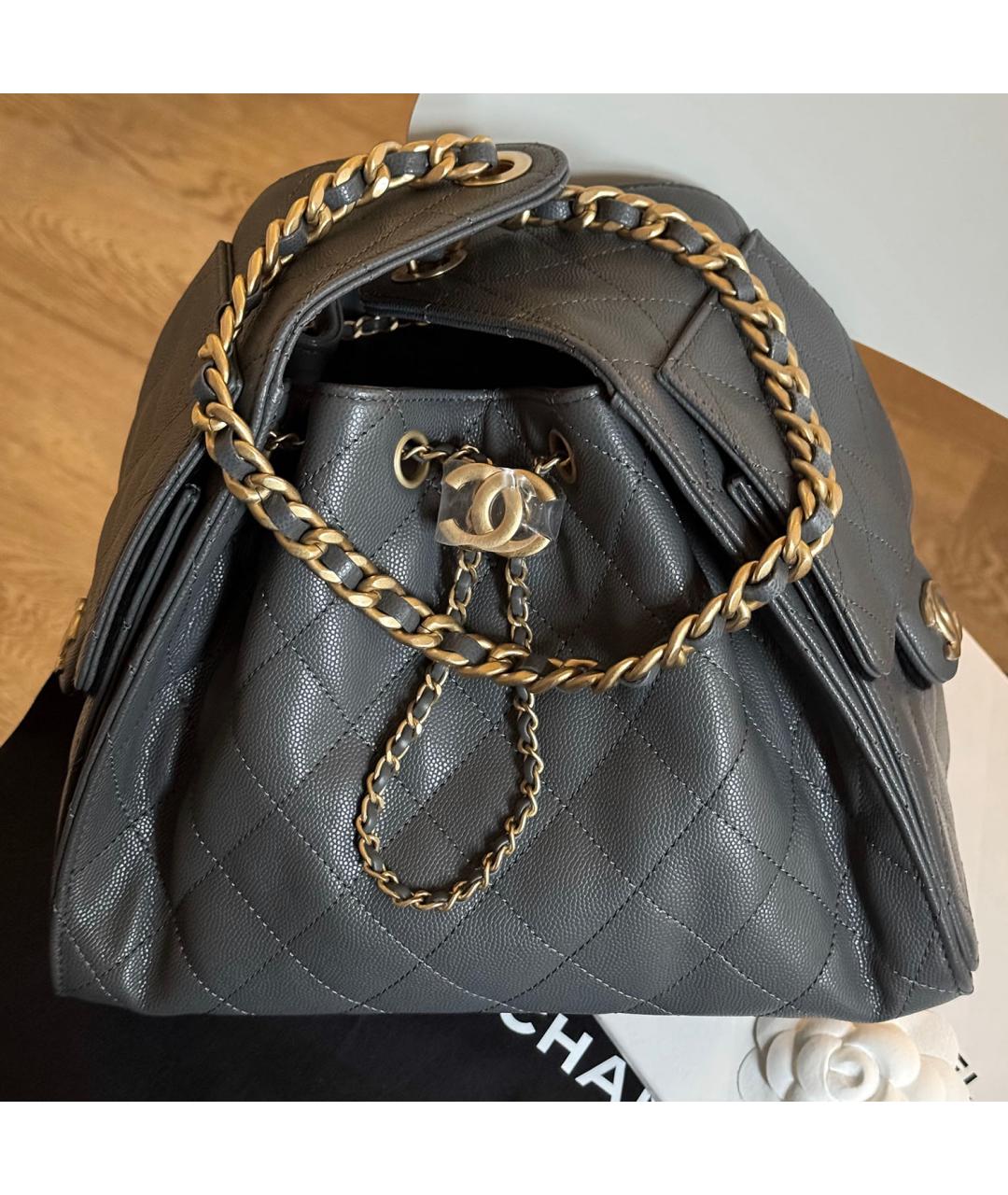 CHANEL Серая кожаная сумка тоут, фото 2