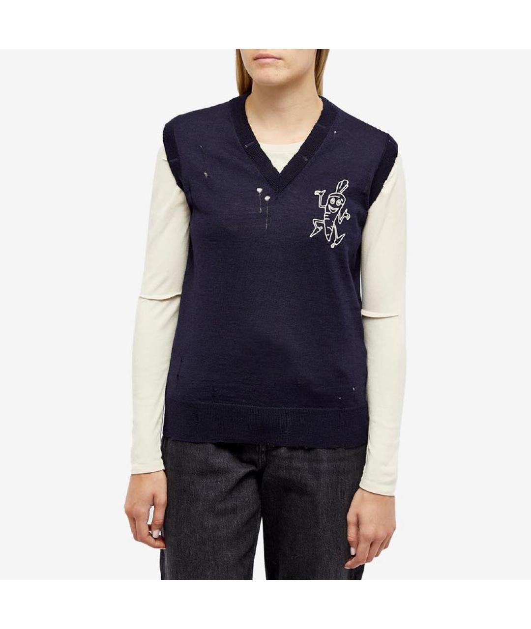 MAISON MARGIELA Темно-синяя шерстяная жилетка, фото 3