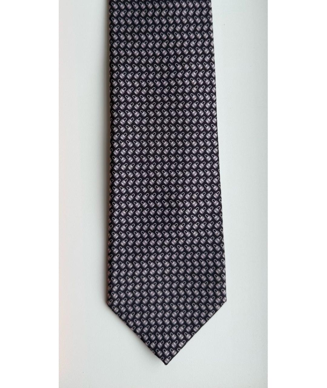 HERMES Черный шелковый галстук, фото 5